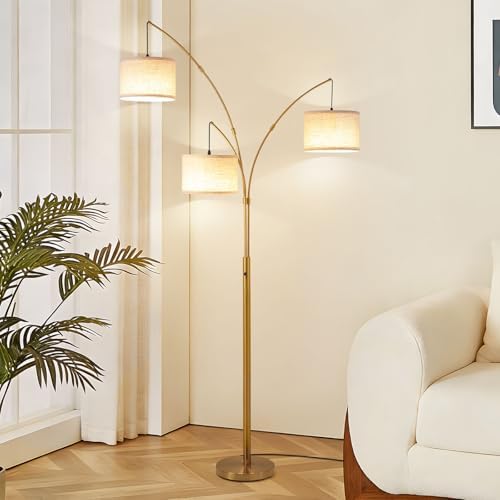Netin Gold Floor Lamp, Arc Floor Lamps for Living Room Bright Lighting, 3 Light Dimmable Floor Lamp with Remote Control, 3 Color Temperature, Tree Floor Lamp for Bedroom Office by Netin