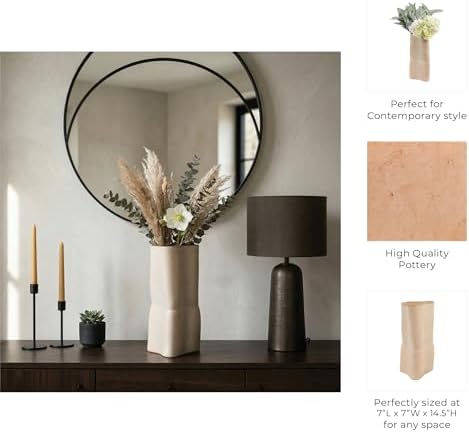 Sculptural Ceramic Vase for Living Room and Home Decor - Elegant Modern Flower Vase as A House Accent with Modern Pottery - Decorative Table Styling for Bedroom, Room and Office Display - 15”, Cream - Image 5