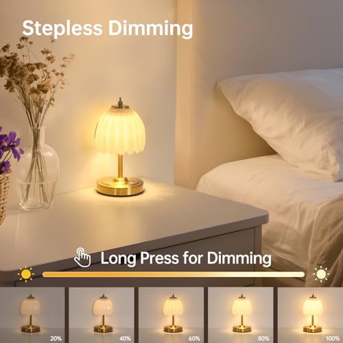 Shenmoyl Tulip Small Table Lamp, 5200mAh Cordless Touch Control Mini Table Lamp with 3 Color Temps & Stepless Dimming, Perfect for Small Spaces Like Dressers, Bedsides, Bookshelves (White Tulip) - Image 3