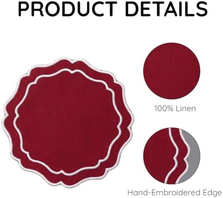 Linen Coasters for Drinks, Set of 6, 6 inch, Red - Image 4