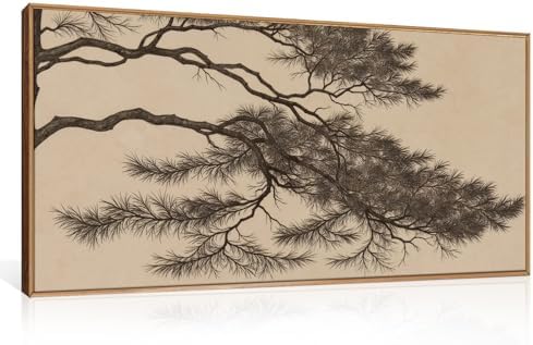 LHIUEM Large Vintage Pine Tree Branch Framed Canvas Wall Art,Sketch Botanical Wall Decor,Nature Plant Artwork,Brown Antique Etching Art Prints for Living Room,Bedroom,Ofiice-20 x40 x1 by LHIUEM