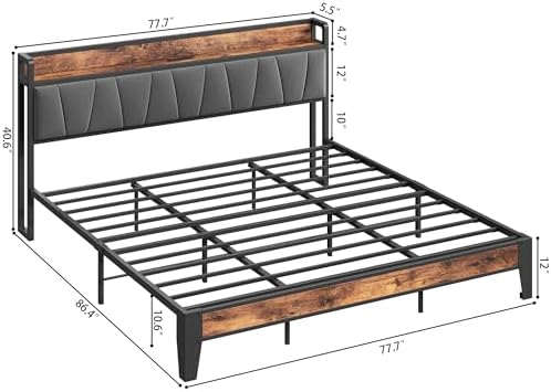 LIKIMIO King Size Bed Frame with Storage Headboard and Charging Station - Image 2