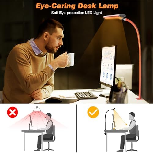 Airlonv LED Desk Lamp with Clamp, 17" Stepless Dimming Light, Orange - Image 6