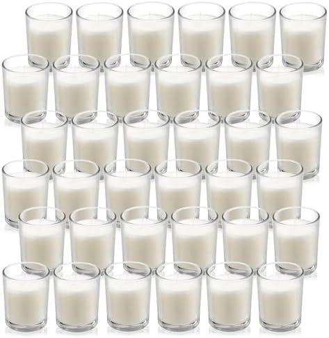 Housecret 36 Pack Warm White Unscented Clear Glass Filled Votive Candles. Hand Poured Wax Candle Ideal Gifts for Aromatherapy Spa Weddings Birthdays Holidays Party by Housecret