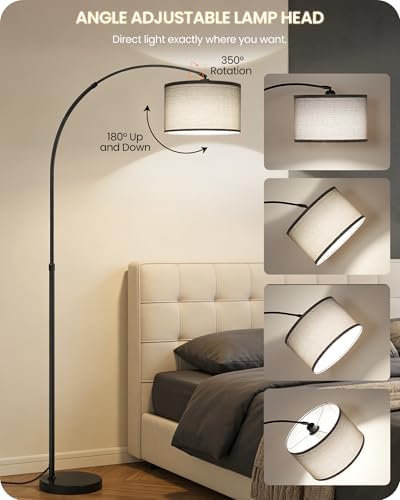 75" Dimmable Gray Arc Floor Lamp with Marble Base and Adjustable Height - Image 6
