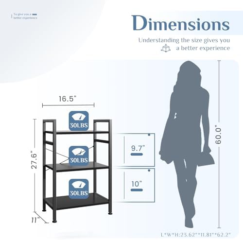 DUMOS 3 Tier Bookshelf, Home Office Bookcase Shelf Storage Organizer - Image 3