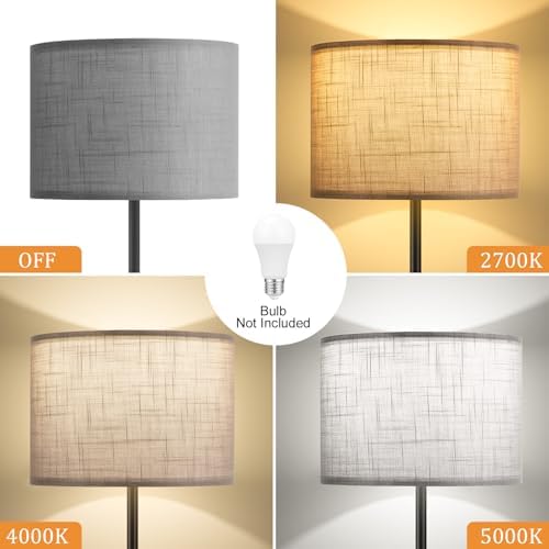 Ambimall 60'' Modern Floor Lamp with Shade, Tall Lamps for Living Room, Bedroom, Office, Dining Room, Linen Grey Shade with Black Pole(Without Bulb) - Image 3