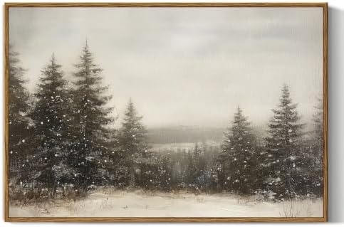 InSimSea Vintage Winter Christmas Decor, Pine Forest Picture, Framed Art by InSimSeaArt
