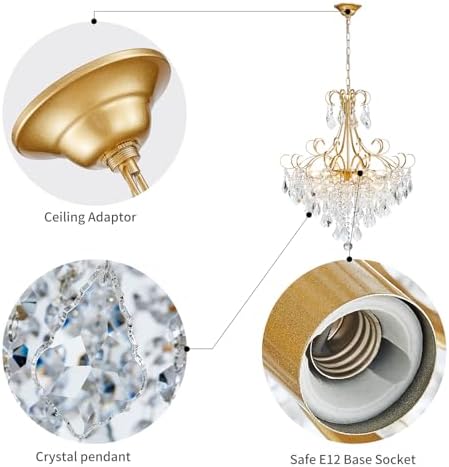 WUZUPS Crystal Chandelier 10-Light Pendant Ceiling Light Modern Lighting Fixture for Dining Room Hallway Bedroom Kitchen Bathroom, H 27.6" x W 22.8", E12 Base, Gold - Image 3