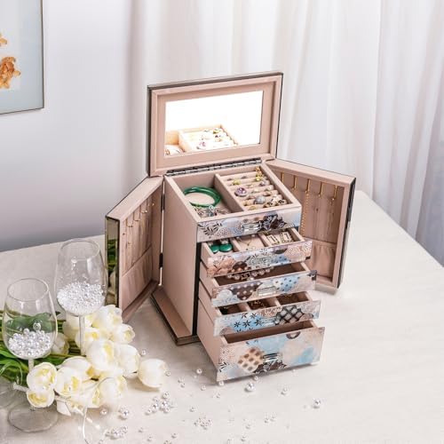 High End Glass Jewelry Box for Women, 5 Layer, Geometric Floral - Image 2