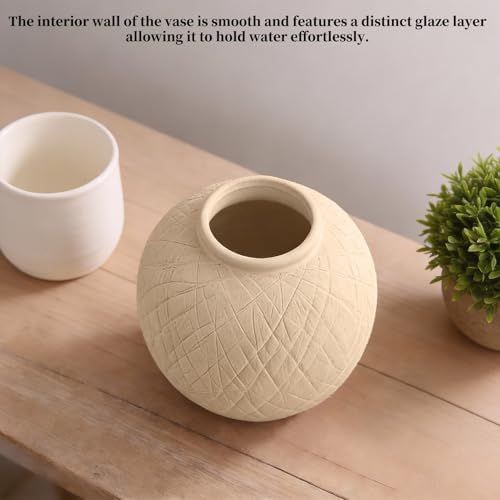 Rustic Ceramic Vintage Farmhouse Vase for Decor (Small Carved Beige) - Image 6