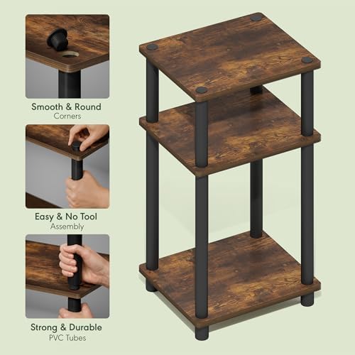 Furinno JUST Toolless 3-Tier Side Table, Open Shelf End Table, Amber Pine - Image 4