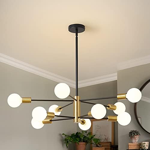 RUIYEY Sputnik Chandeliers Modern Black and Gold Chandeliers 10-Light Mid Century Farmhouse Chandelier Ceiling Light Fixture Height Adustable Pendant Light for Kitchen Island Living Room Dining Room by RUIYEY