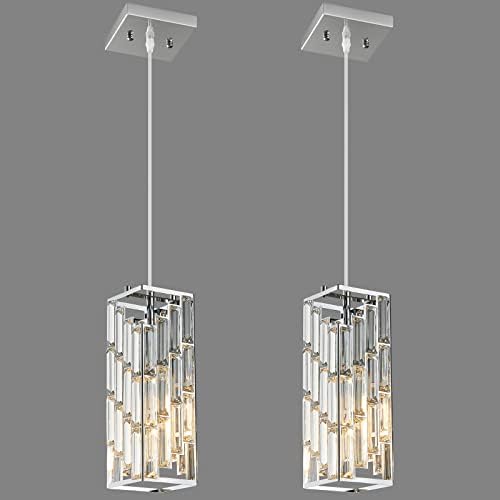 Chrome Pendant Lighting Modern Pendant Light, Mini Crystal Chandeliers,Adjustable Pendant Light Fixture for Kitchen Island Dinning Room Bedroom (2 Pack) by FDPBY