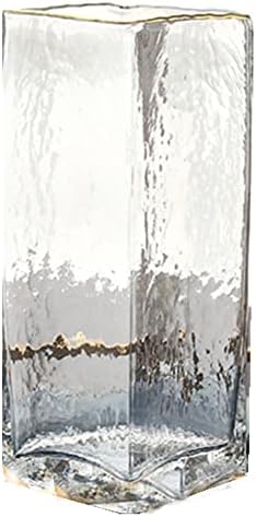 Geometric Square Painted Gold Edge Water Corrugated Translucent Glass Vase Home Table Decoration (G-12in) by Unknown