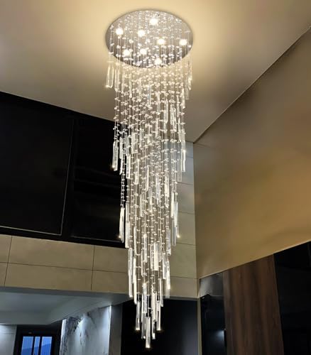 D24'' x H78'' Modern Crystal Chandelier High Ceiling Chandeliers for Entryway Glam Chandelier Large Raindrop Chandeliers LED Dimmable Light Fixtures for Staircaes Foyer Hallway Living Room by CENOZO