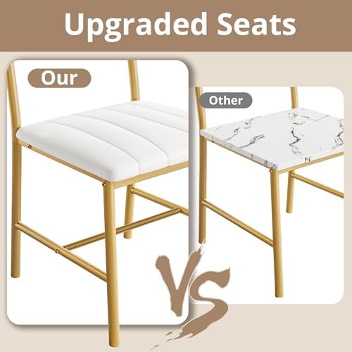 IRONCK Dining Table Set for 4, Kitchen Table and Chairs Set, White & Gold - Image 5