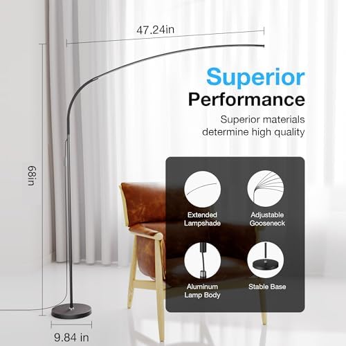 KEINVE Floor Lamp with Remote and Touch Control, 68 Inch Adjustable Standing Lamp, 3 Color Temperature Dimmable LED, Flexible Gooseneck for Reading, Living Room, Office - Image 2