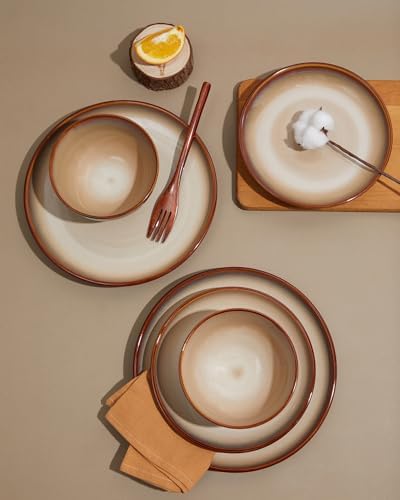 Pokini Stoneware Dinnerware Sets for 4, 16pcs Plates and Bowls Sets Dishes - Image 4