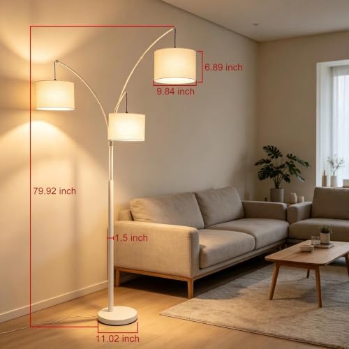 3 Light Dimmable Arc Floor Lamp, LED Tall Standing Lamp with Remote - Image 4