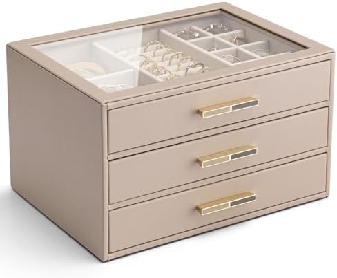VLANDO Jewelry Box Organizer, 7-Layer Storage Drawers, Glass Window, Modern by VLANDO