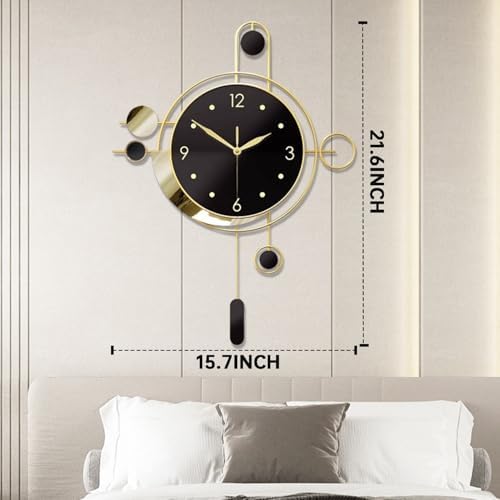 Wall Clock with Pendulum,Silent Non Ticking Battery Operated Modern Large Wall Clocks for Living Room Bedroom Farmhouse Office Kitchen Home Wall Decor-15.7x21.6Inch(Golden) - Image 4