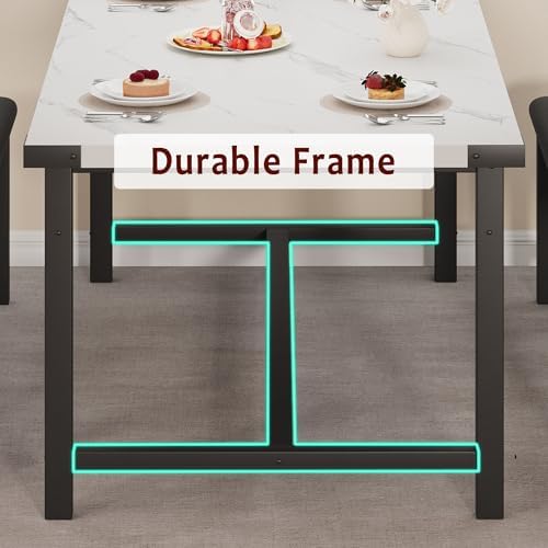 IDEALHOUSE 3 Piece Dining Table Set for 4-6, 63" Extendable Thick Metal Frame Kitchen Table with 2 Upholstered Benches Set for 6, Rectangle Wooden Dinette Table Set for Dining, Apartment, Marble White - Image 6