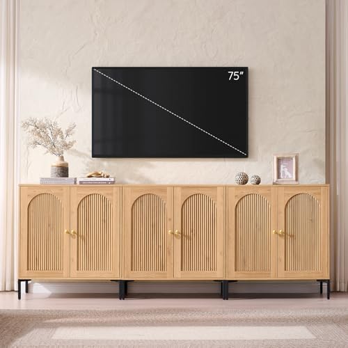 IFBUY 92.63" W Mid Century Modern TV Stands for Living Room, Natural Oak by IFBUYFarmhouseFurniture