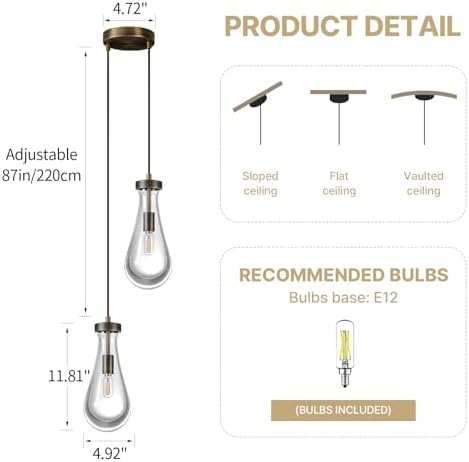 Raindrop Pendant Light Fixtures of 2 Lights,Tear Drop Pendants Light - Image 4