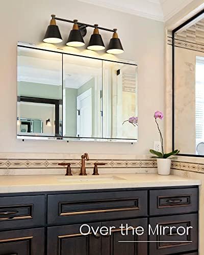 FEMILA Bathroom Vanity Light, 4-Lights Bathroom Light Fixtures Over Mirror, Modern Wall Mounted Lamp, Hammered Metal Shade, 4FG59B-4W BK - Image 5