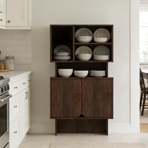 70 Inch TV Stand, Walnut TV Stand Entertainment Center with Storage - Image 4
