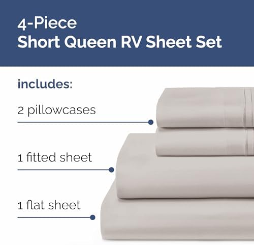 Short Queen Size 4 Piece Bed Sheet Set - RV Short Queen Sheets - Light Grey - Image 2