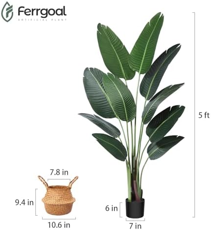 Ferrgoal 5ft Artificial Bird of Paradise Plant with Basket-Set of 2 - Image 2