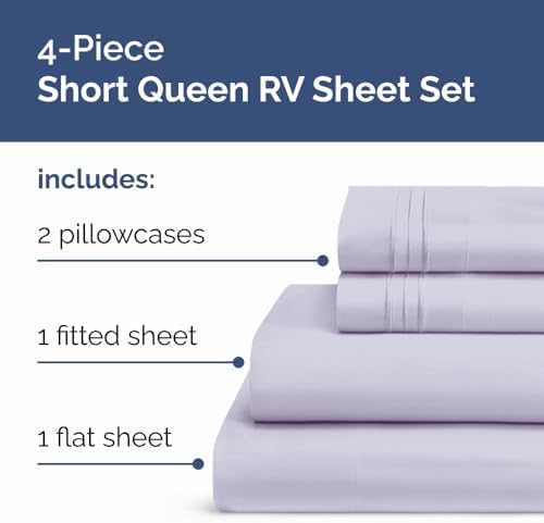 Short Queen Size 4 Piece Bed Sheet Set - RV Short Queen - Light Lavender - Image 2