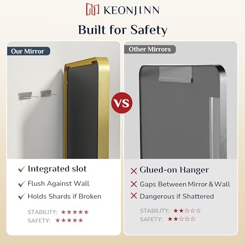 Keonjinn 22 x 30 Inch Brushed Gold Bathroom Mirrors for Over Sink - Image 6