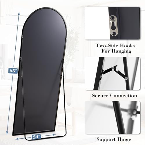 DUMOS 65"x24" Arched Full Length Mirror with Stand, Full Body Floor Mirror - Image 5
