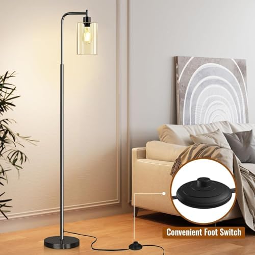 Floor Lamps for Living Room with One Bulb, Sturdy Glass Shade, Foot Switch - Image 3