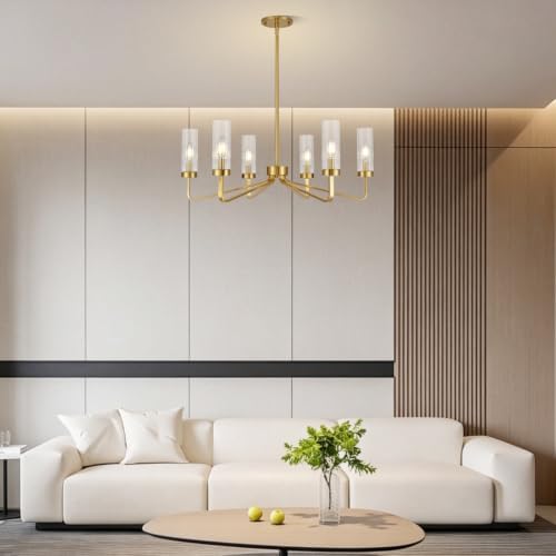 Modern Glass Chandelier, 27" Brushed Gold Chandeliers for Dining Room - Image 2