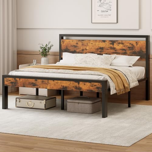 Sweetcrispy King 14 Inch Platform Bed Frame with Headboard & Storage, Rust by Sweetcrispy