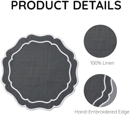 Linen Coasters for Drinks, Set of 6, 4.5 inch, Pewter - Image 4