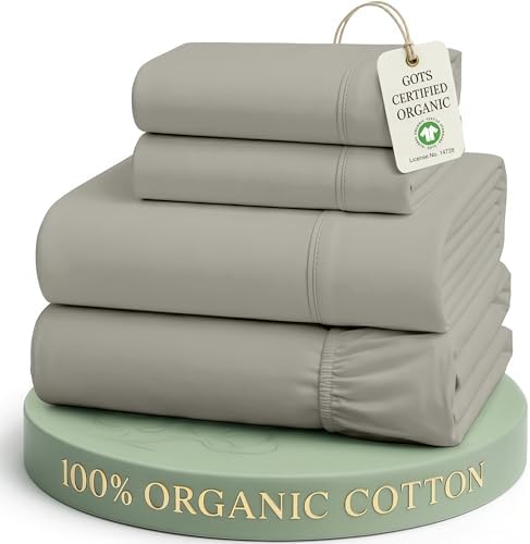 Lane Linen Queen Bed Sheets 100% Organic Cotton Percale Cooling - Silver by LaneLinen