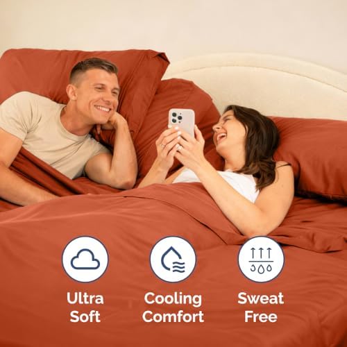 Flex Top Split Head King 4 Piece Sheet Set - Soft & Breathable - Terracotta - Image 5