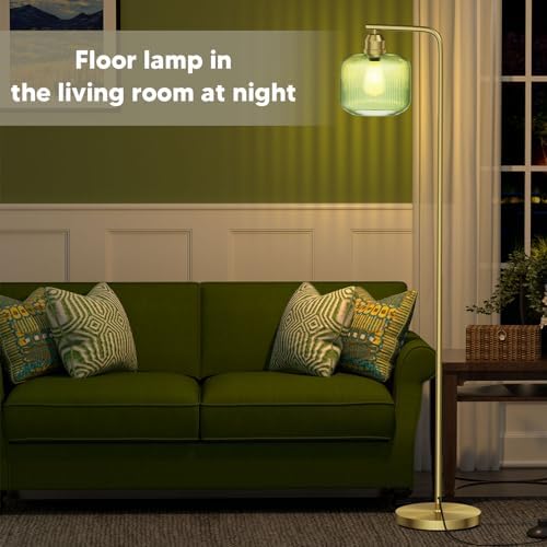 66" Gold Floor Lamp,Standing Lamp with Green Ribbed Glass for Living Room - Image 6