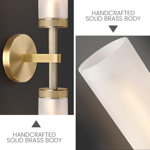 30" Knurled Brass 2 Light Wall Sconces, Long Hardwired Bathroom Vanity Light, Frosted Glass Tube Linear Modern Wall Light Fixtures, for Mirror, Bedroom, Living Room, Hallway - Image 5