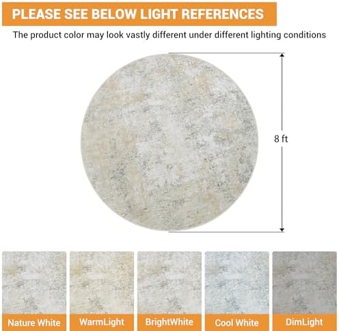 Aelenmu Round Rug 8ft Washable Rug for Dining Room Living Room Beige Grey - Image 2
