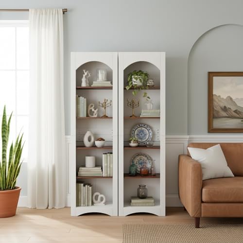 holzart 71.6" Tall Farmhouse Bookshelf, 5-Tier Narrow Bookcase & Storage Cabinet, Freestanding Kitchen Pantry Organizer with Adjustable Shelves for Living Room, Home Office, White - Image 7