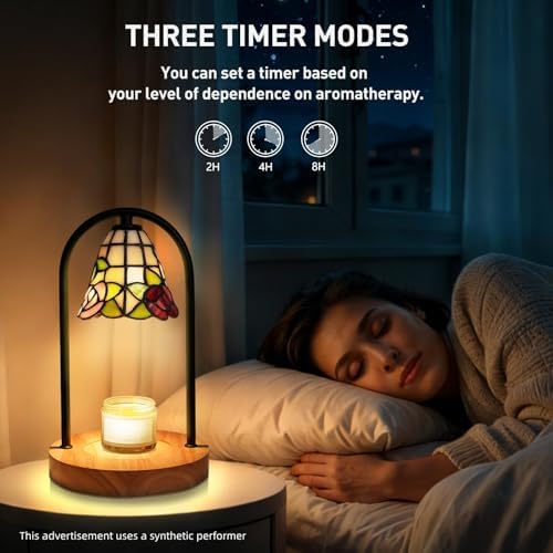 Wild Rose Tiffany Candle Warmer Lamp, Fixed Arch Wood Base - Image 3