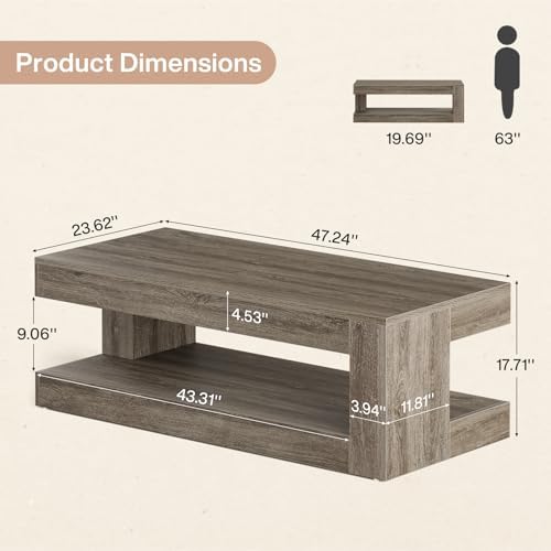 Tribesigns Coffee Table for Living Room, 47.24" Center Tea Table - Image 2