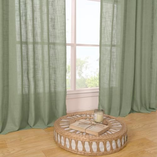 LAMIT Sage Green Semi Sheer Linen Curtains 92 Inch, Light Filtering Panels - Image 7