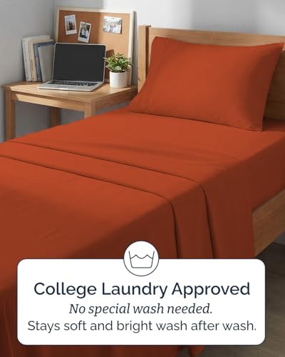 Twin XL 3 Piece Sheet Set - College Dorm Room Essentials - Terracotta - Image 6